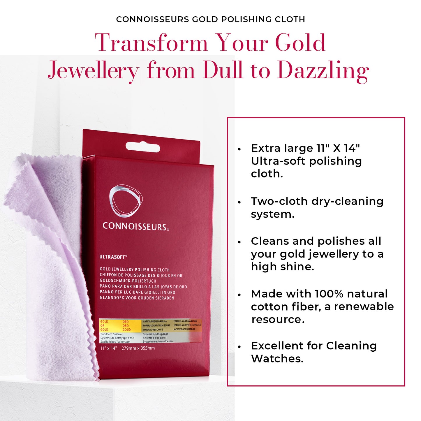 Connoisseurs Gold Jewelry Polishing Cloth 11" x 14"