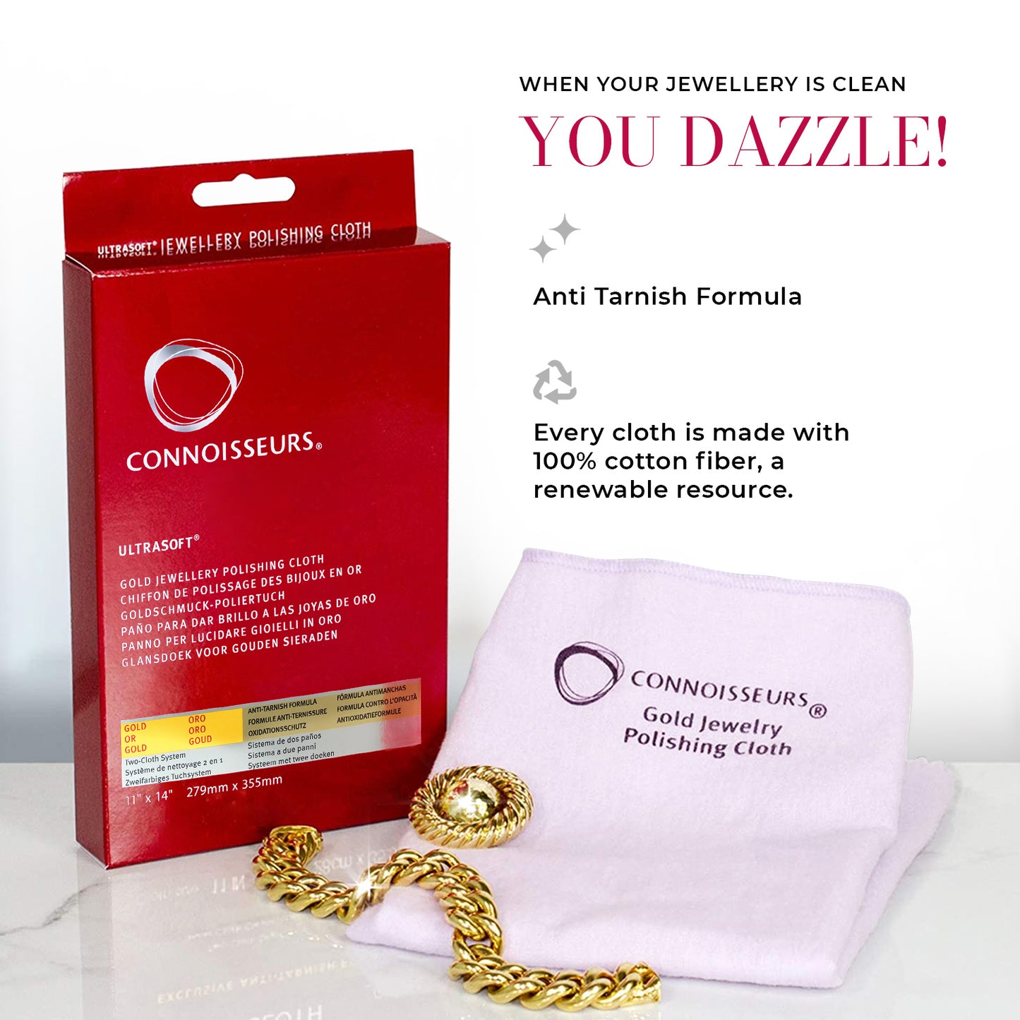 Connoisseurs Gold Jewelry Polishing Cloth 11" x 14"