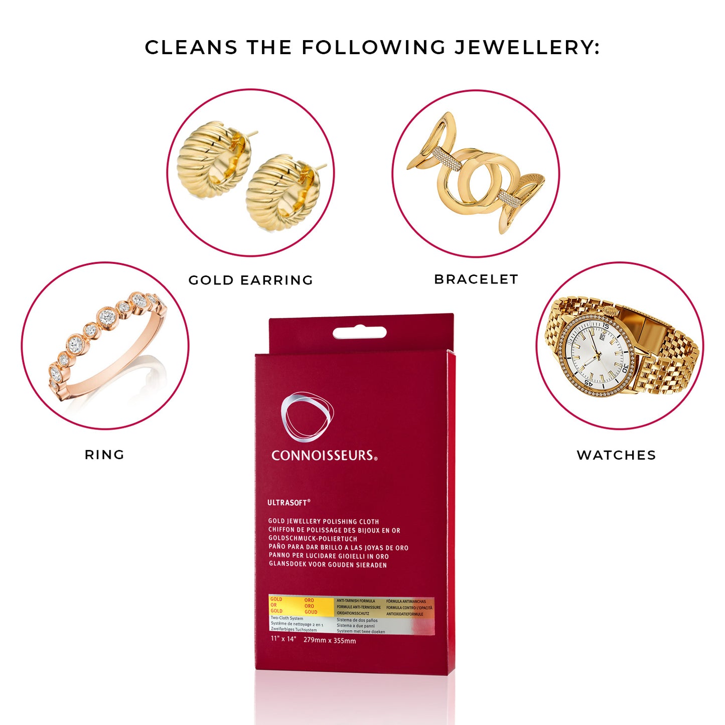 Connoisseurs Gold Jewelry Polishing Cloth 11" x 14"