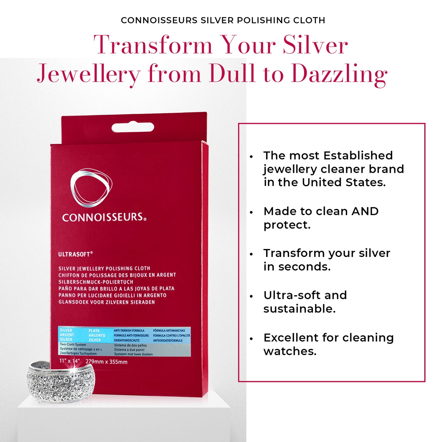 Connoisseurs Silver Jewelry Polishing Cloth 11" x 14"