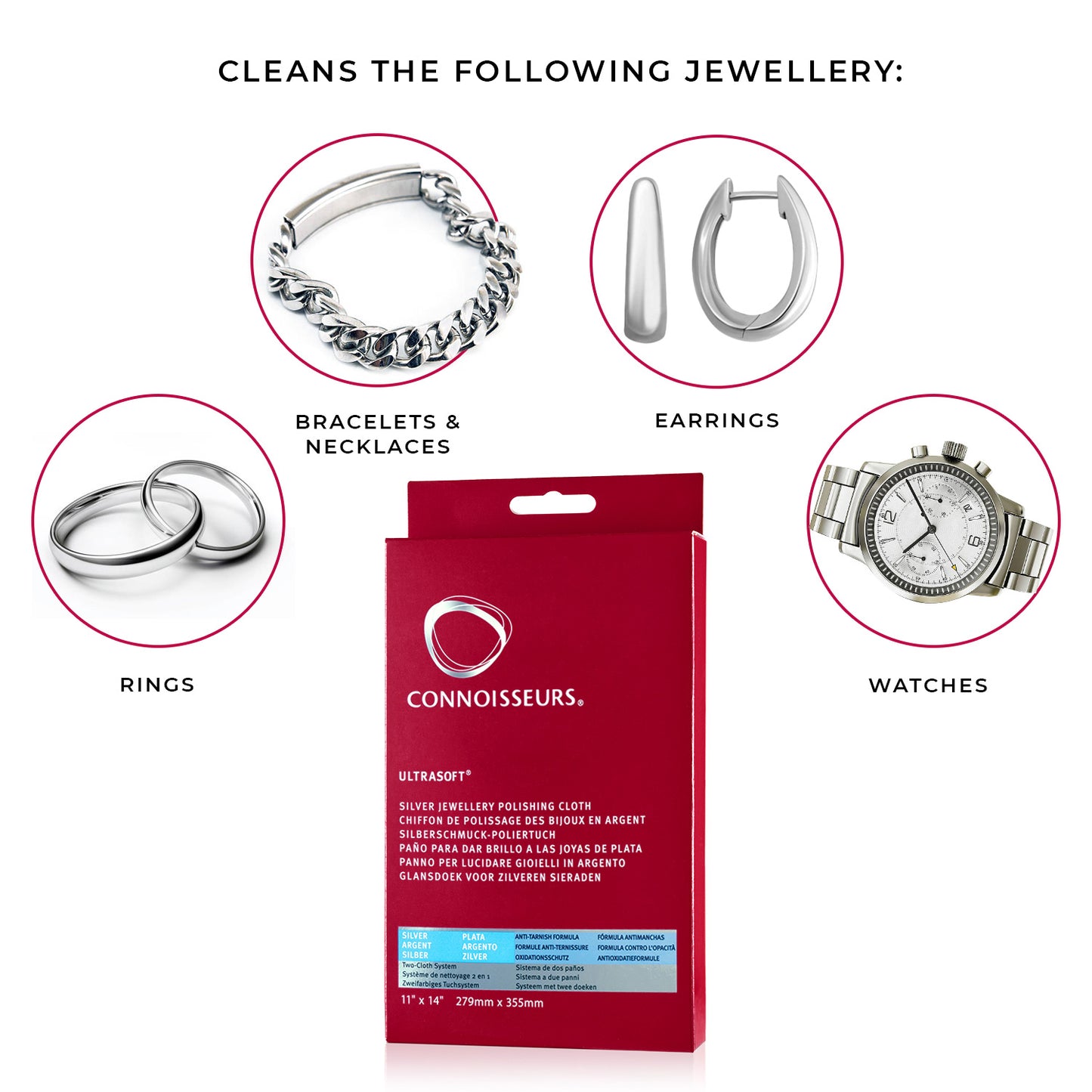 Connoisseurs Silver Jewelry Polishing Cloth 11" x 14"
